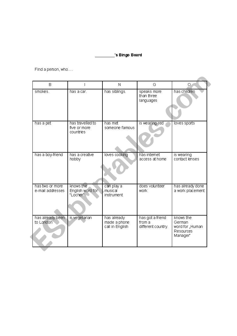 Warmer Bingo Business Classes worksheet