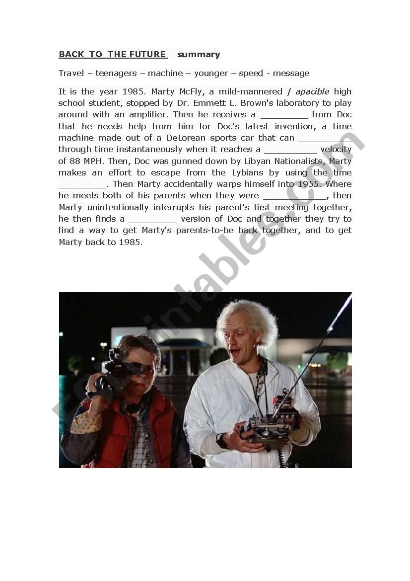 Back to the future worksheet