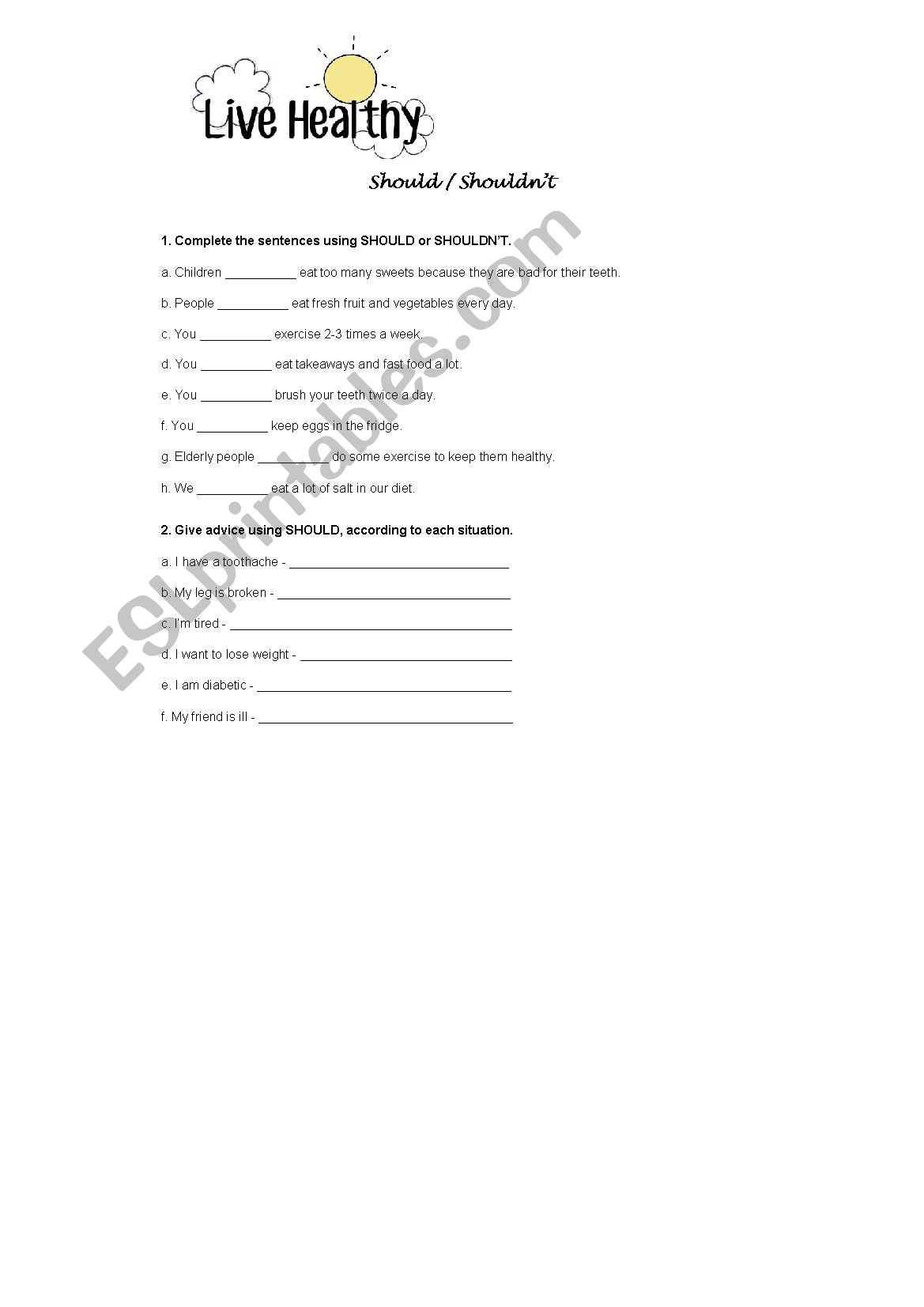 Should/Shoudnt Worksheet Activity 