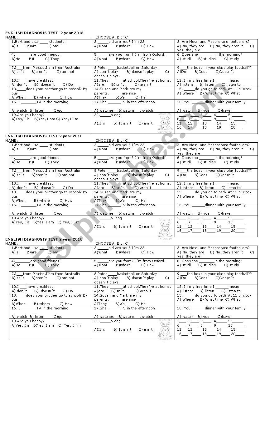 Multiple choice exercise worksheet