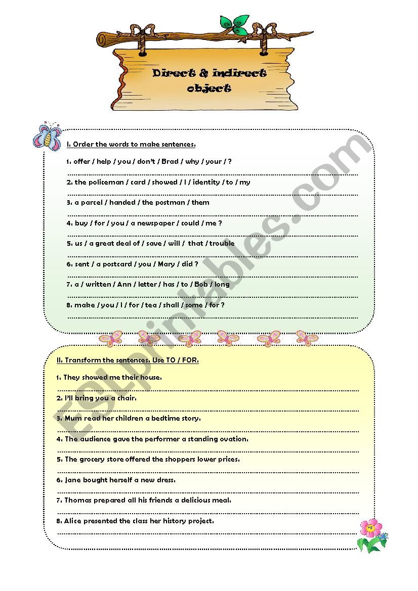 Direct & indirect object worksheet
