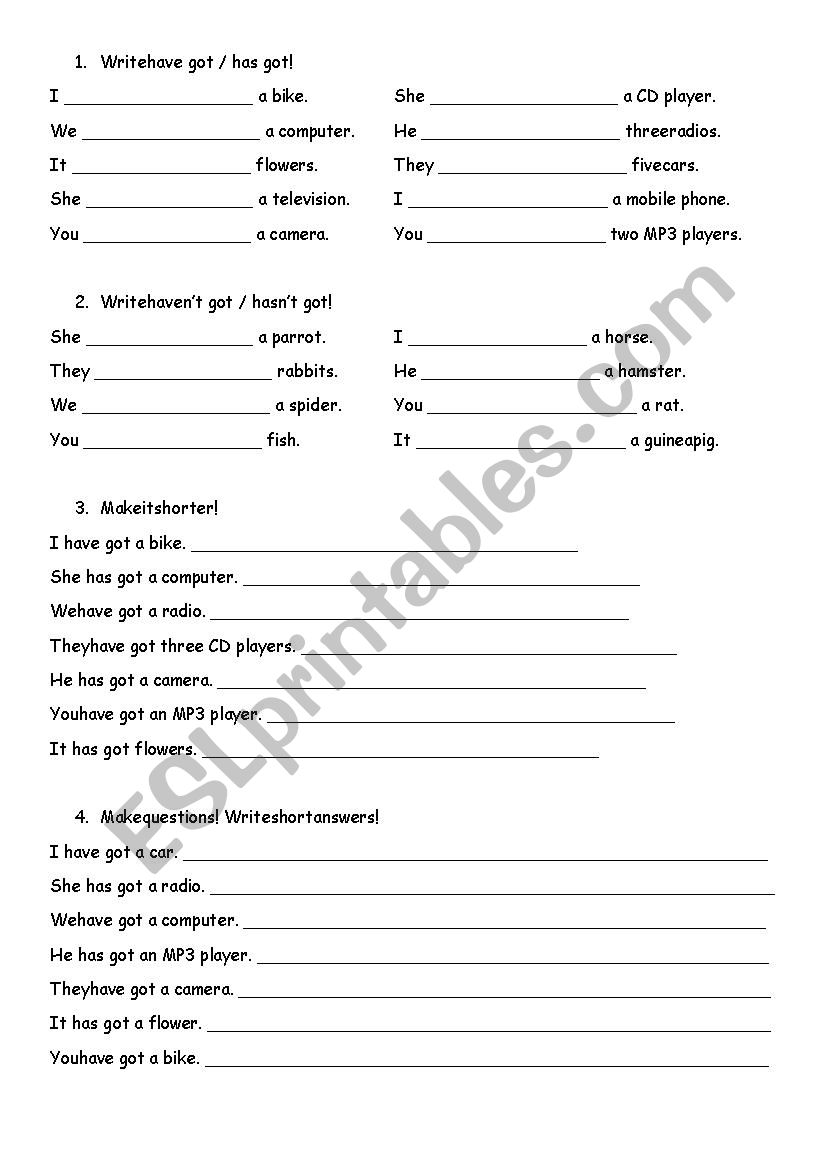 Have got / has got worksheet