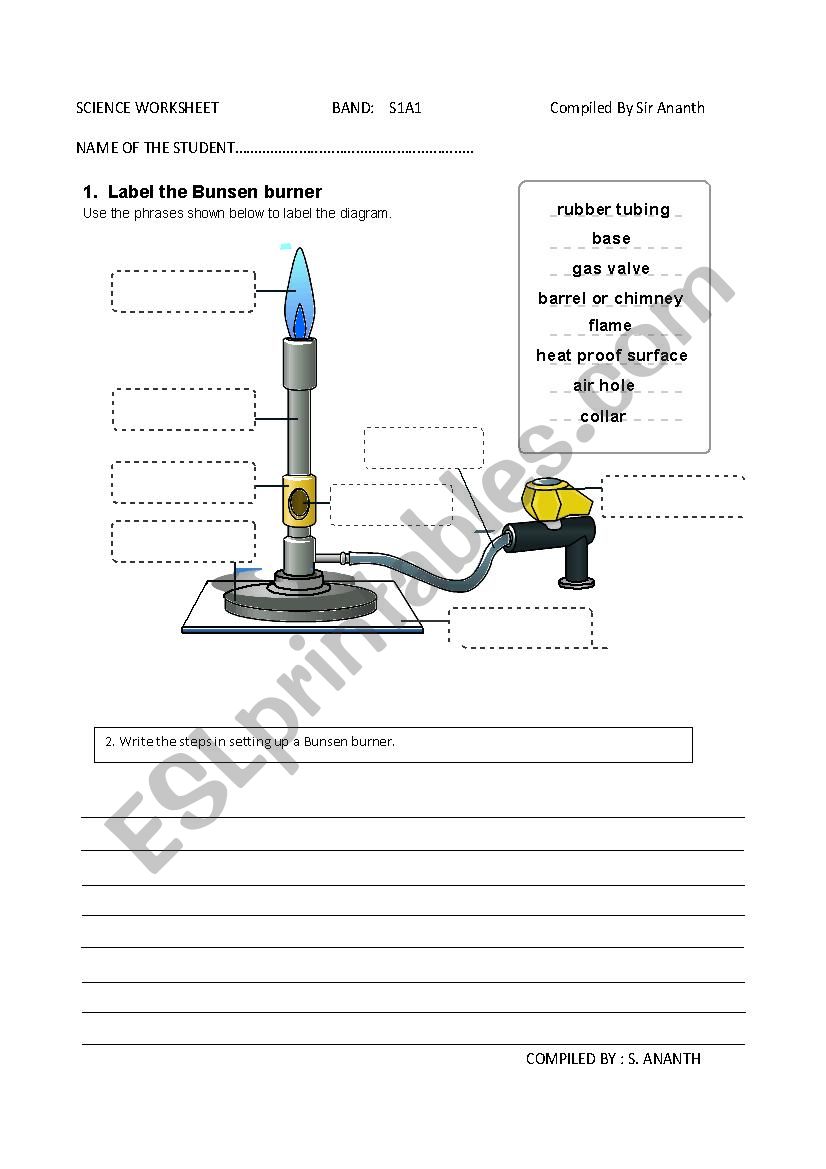 BUNSEN BURNER worksheet