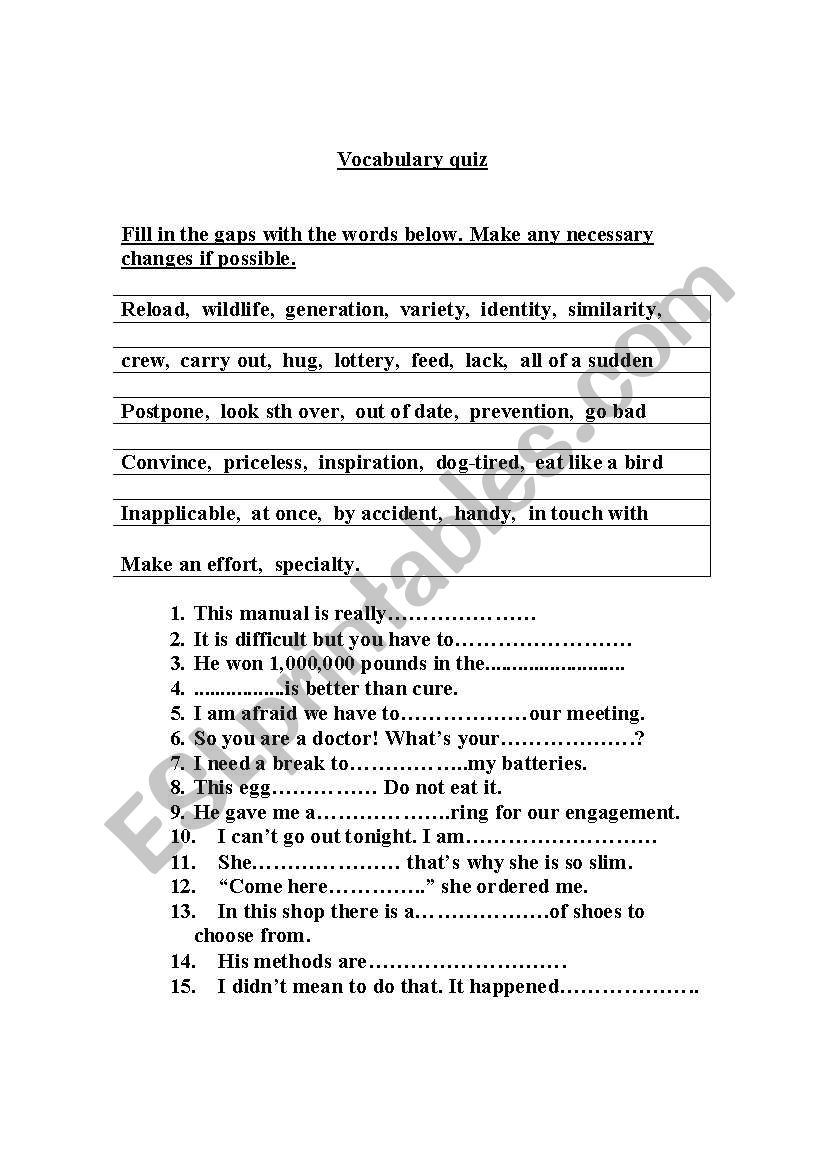 vocabulary exs worksheet