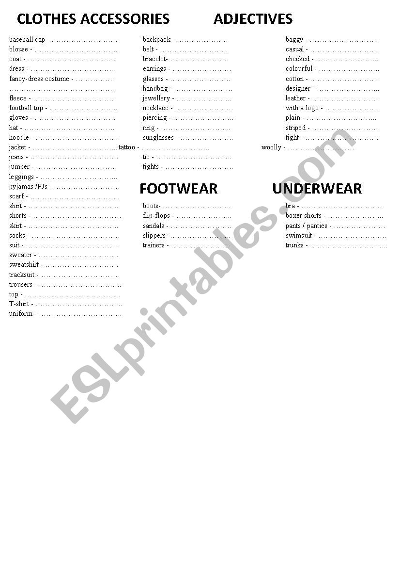 Clothing vocabulary  worksheet