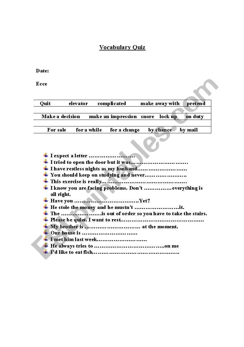 vocabulary quiz worksheet