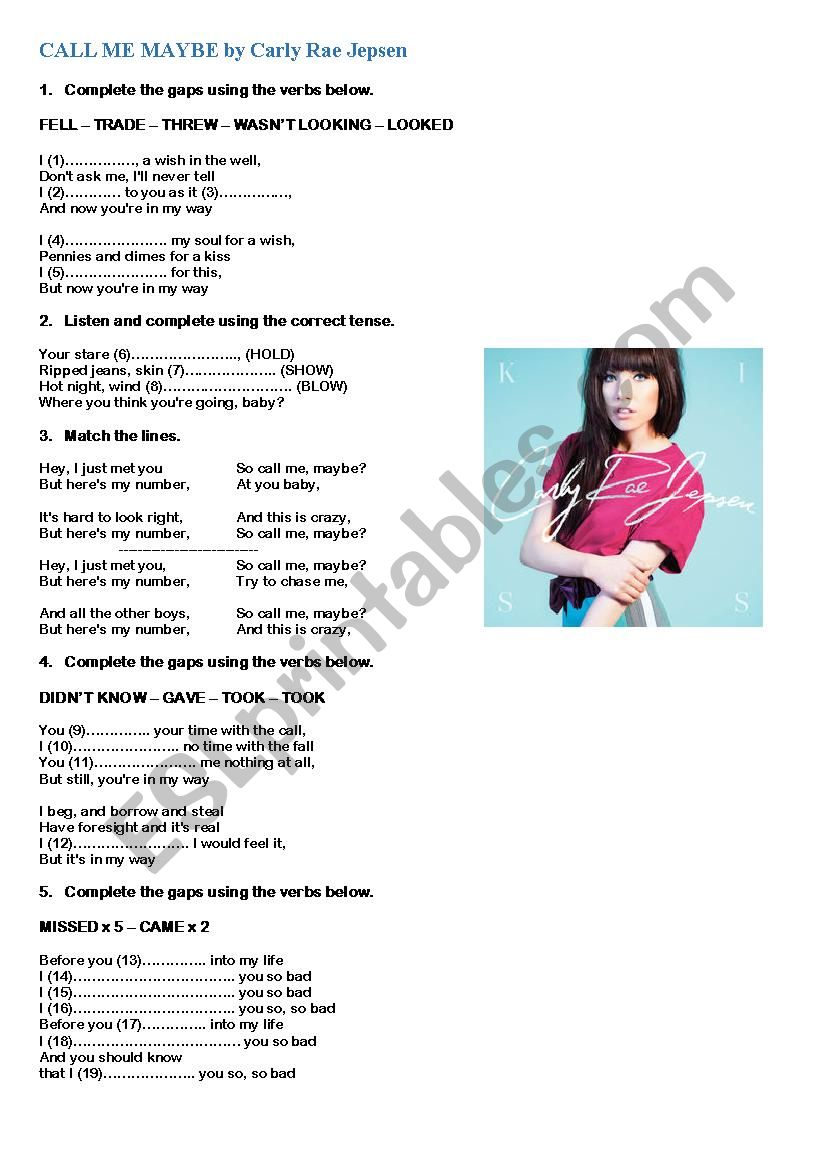 Past Simple and Past Continuous Song - ESL worksheet by ari-13