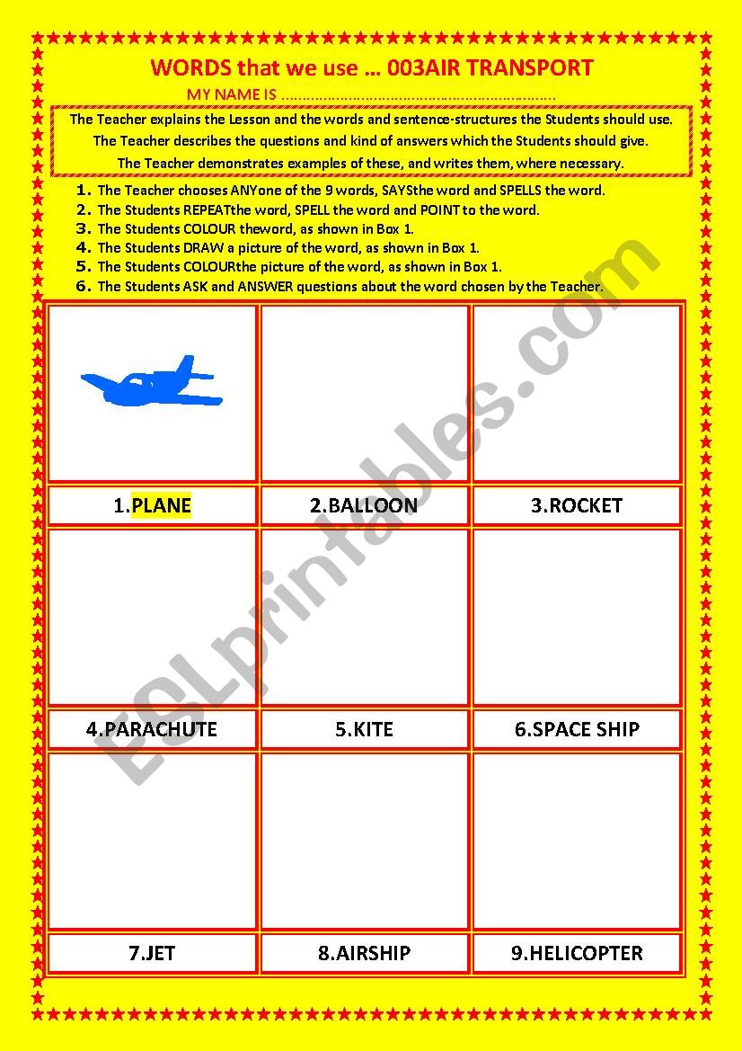 COLOURING, Vocabulary, 004 ... AIR TRANSPORT