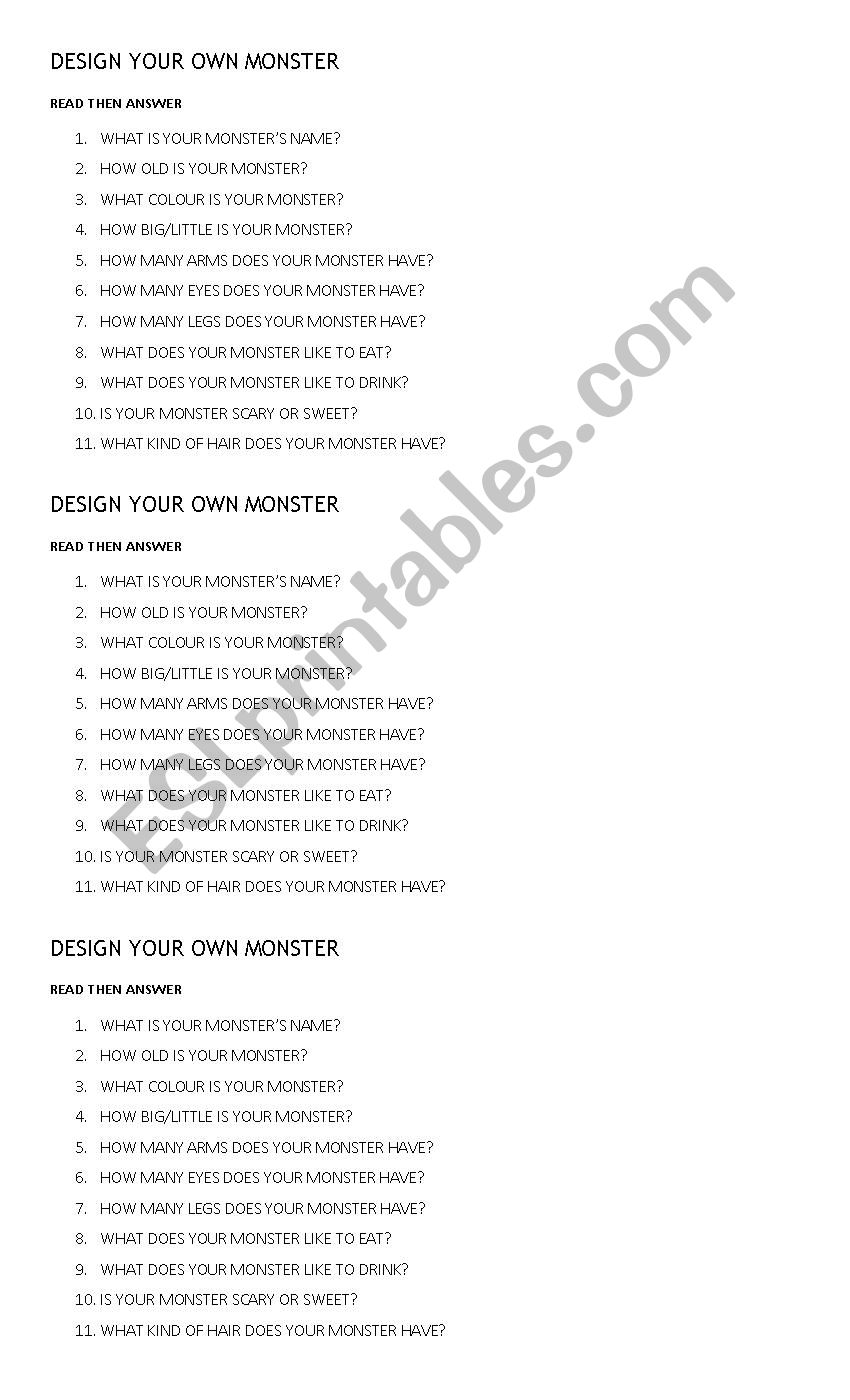 Create your own monster worksheet