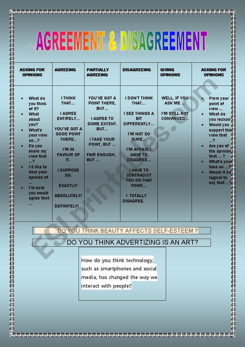 AGREEING AND DISAGREEING worksheet