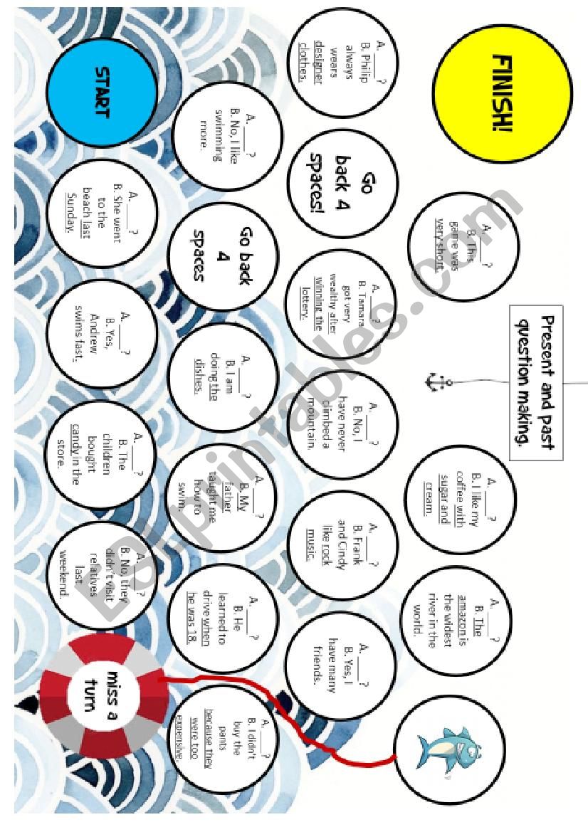 Simple present and past question making boardgame