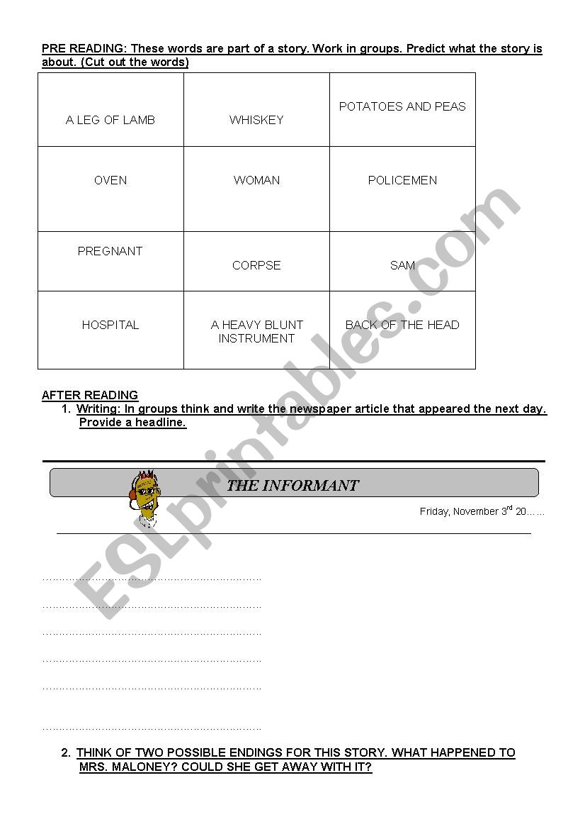 lamb to the slaughter worksheet