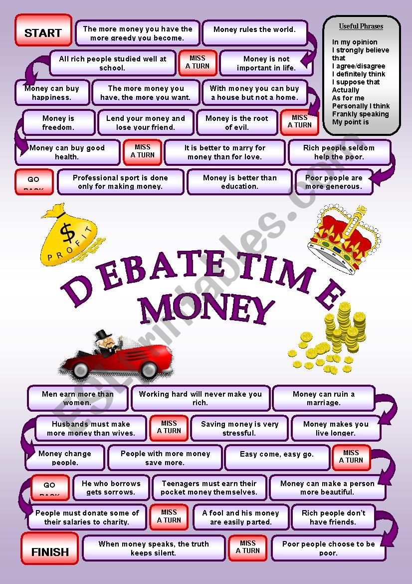 DEBATE TIME - MONEY worksheet