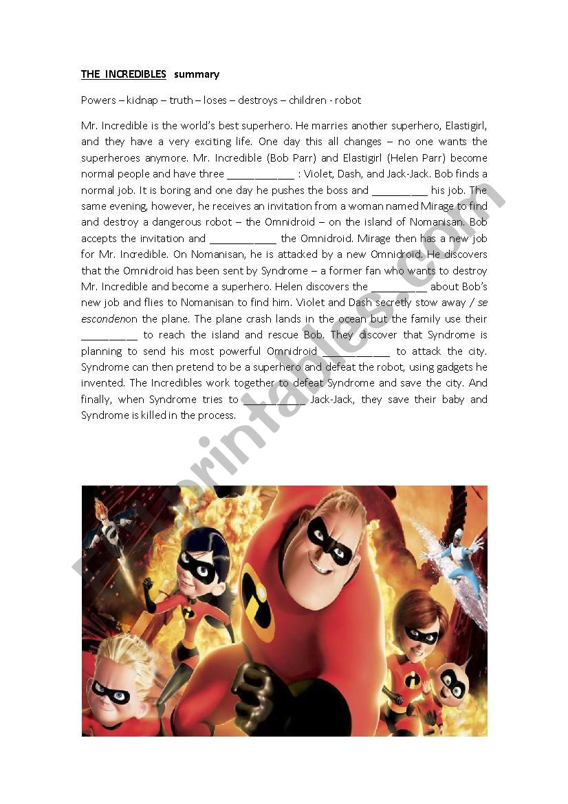 The Incredibles worksheet