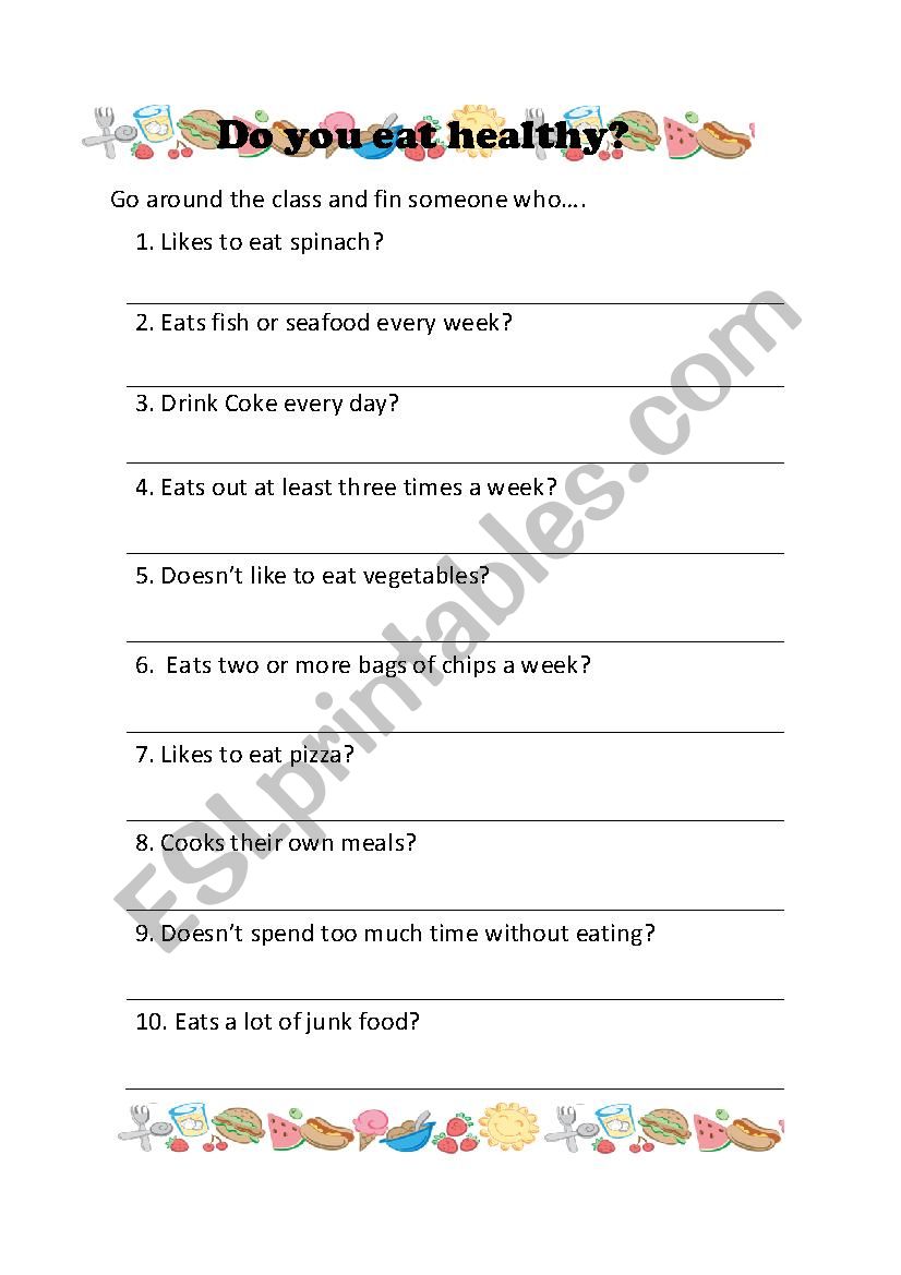 Do you eat healthy? worksheet