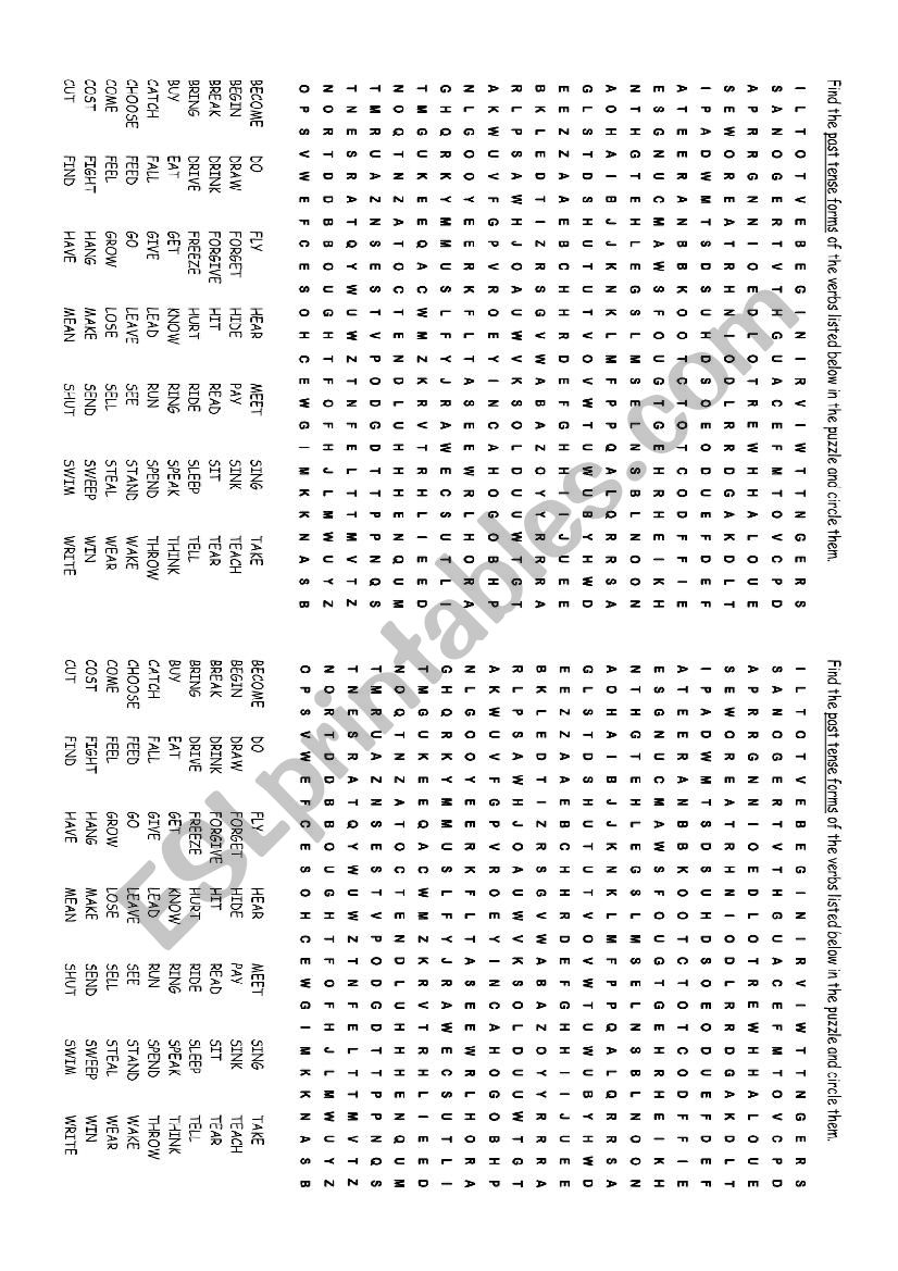 PAST FORM OF IRREGULAR VERBS worksheet