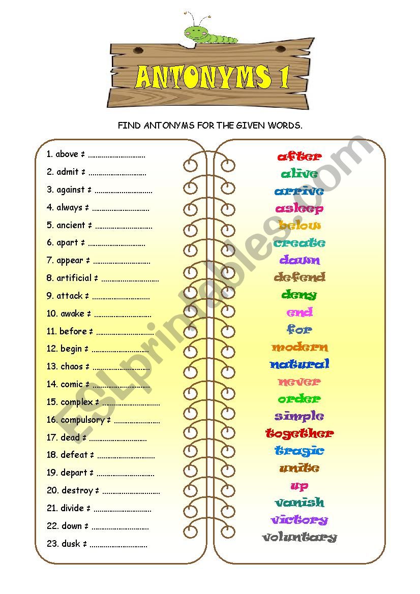 ANTONYMS 1 worksheet