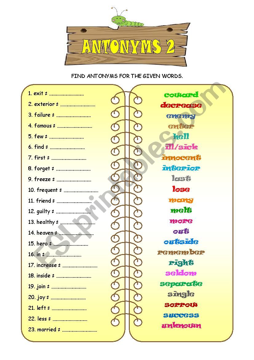 ANTONYMS 2 worksheet