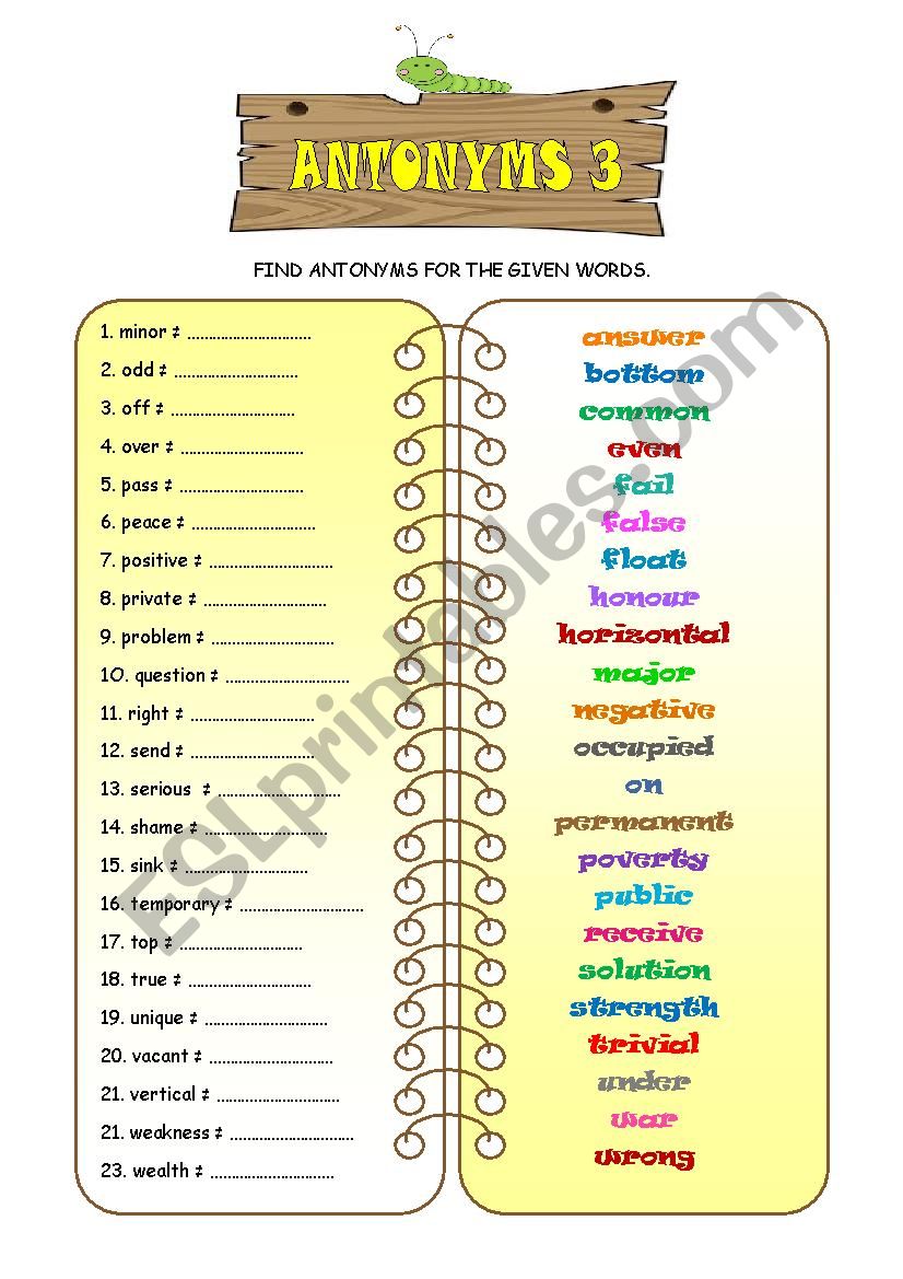 ANTONYMS 3 worksheet