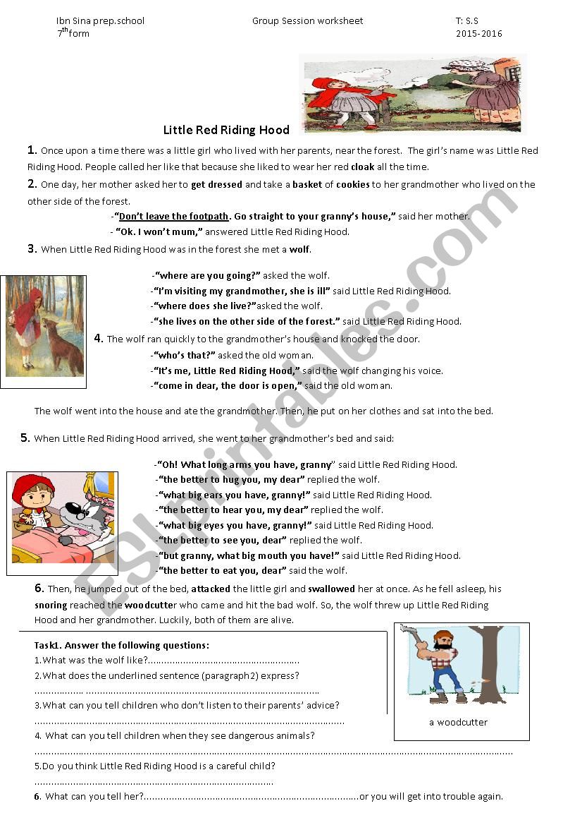 little Red Ridden Hood worksheet