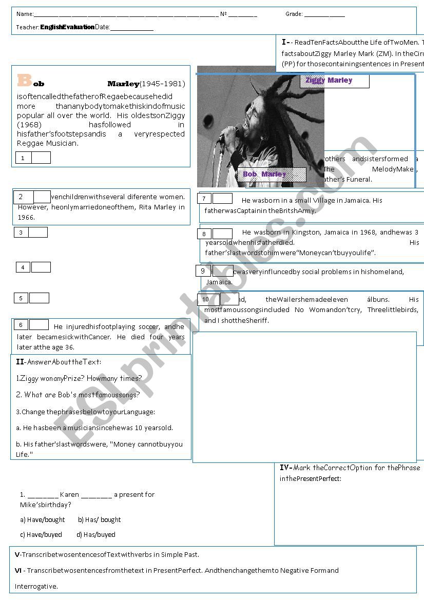 Like Fther, like Son . The Text gives some Facts about Bob Marley and ZiggyÂ´s life. 