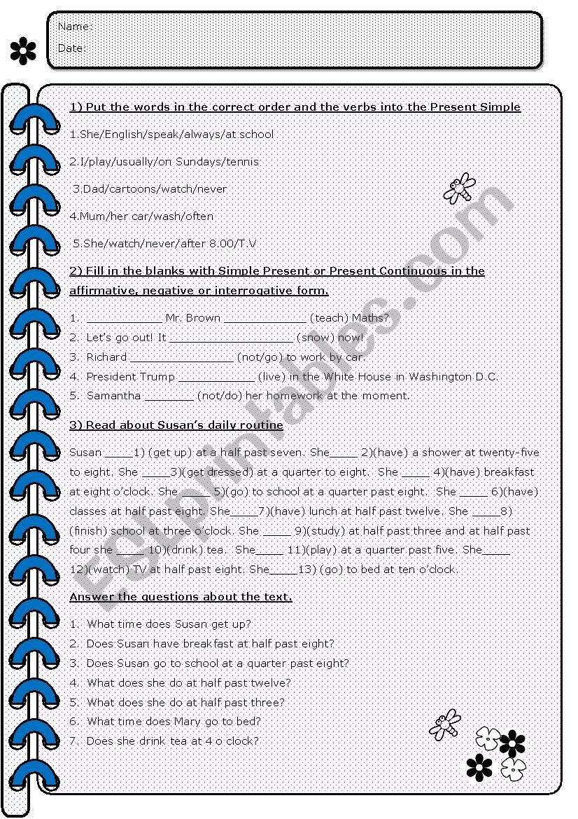 My routine worksheet