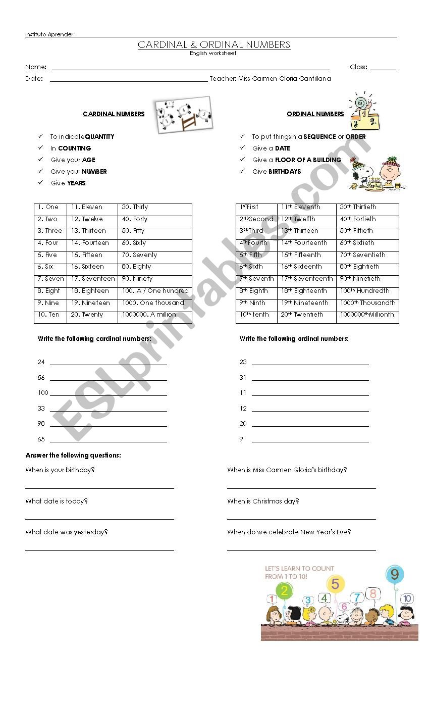 Numbers worksheet