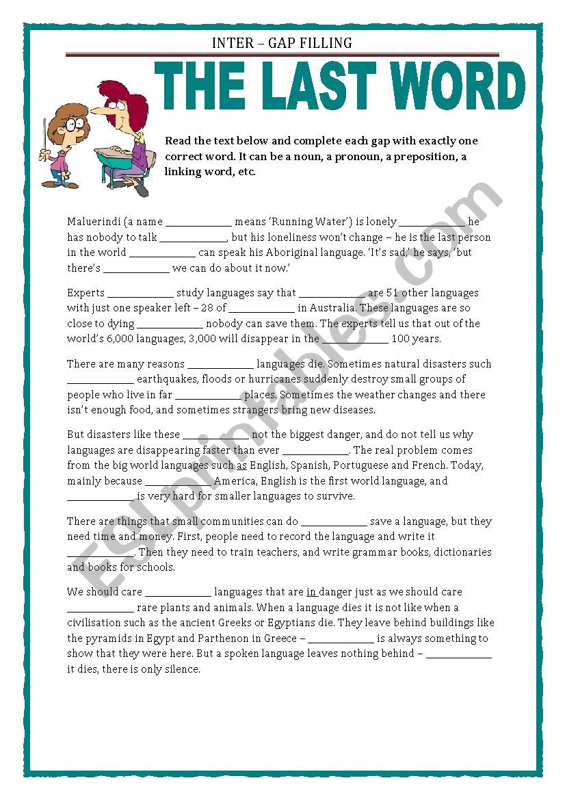 GAP FILLING - LANGUAGES worksheet