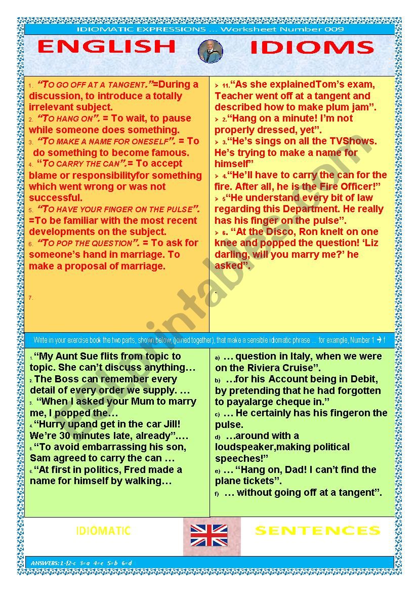 WS 009 Idiomatic Expressions worksheet