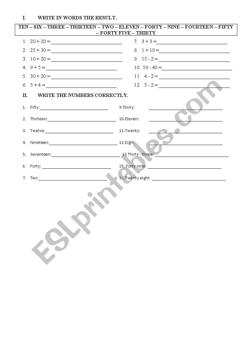 Numbers 1 - 50 worksheet