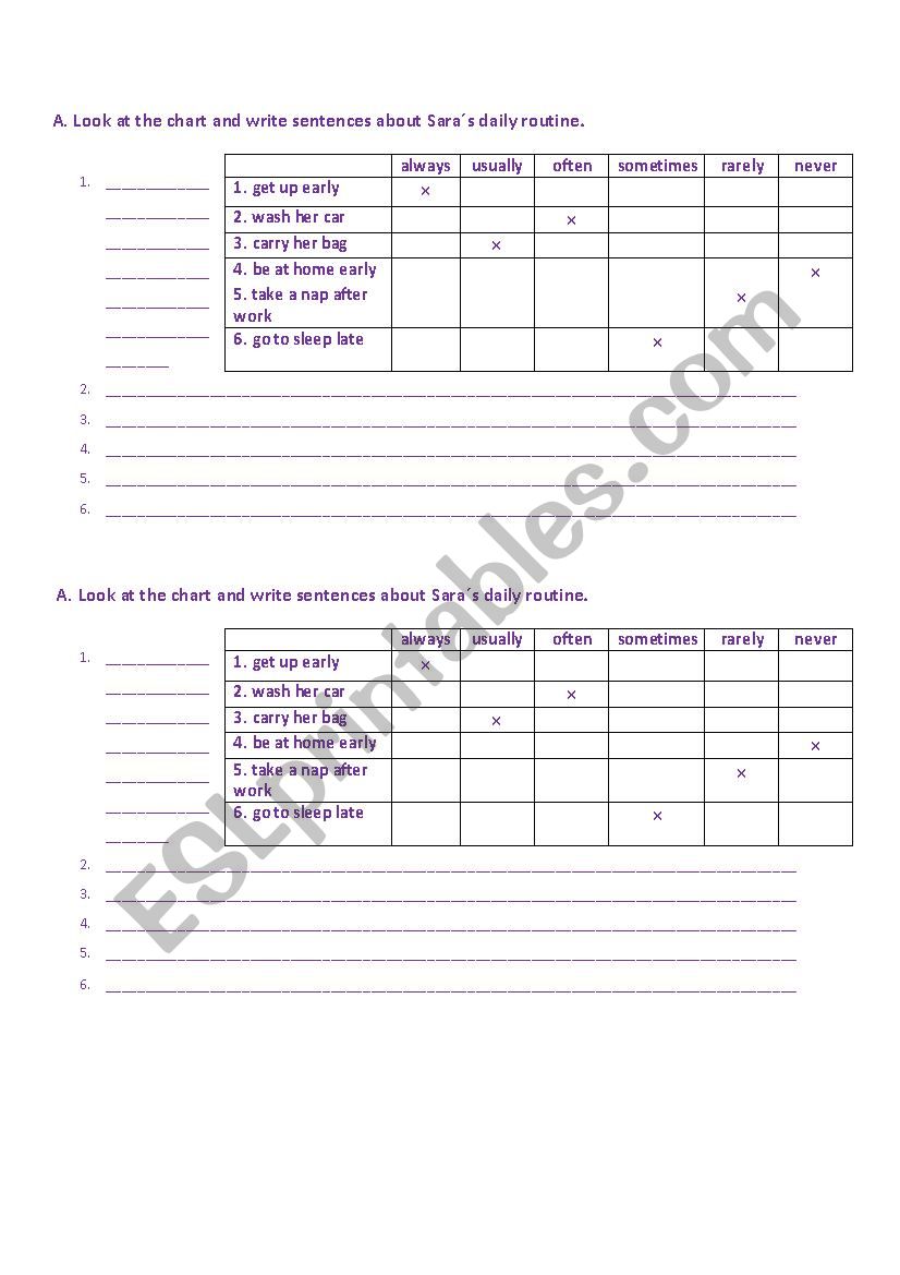 Third person daily routine worksheet