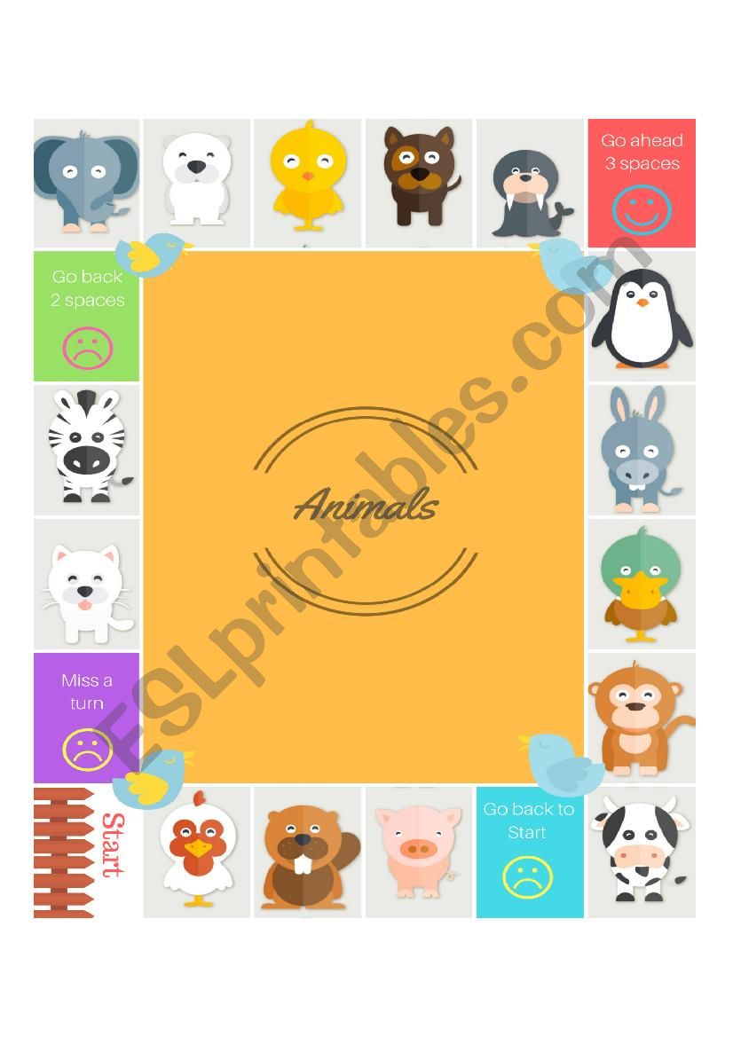 Animals Board game worksheet