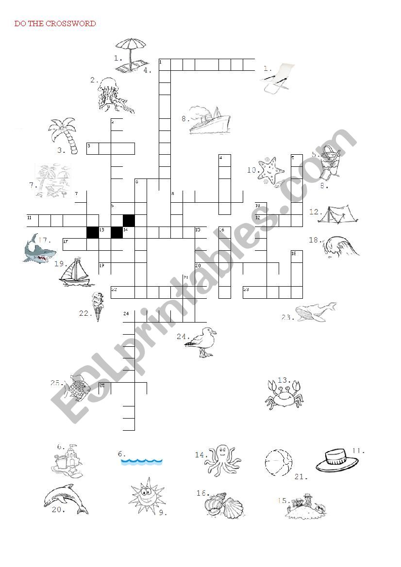 Beach holidays at the sea - crossword