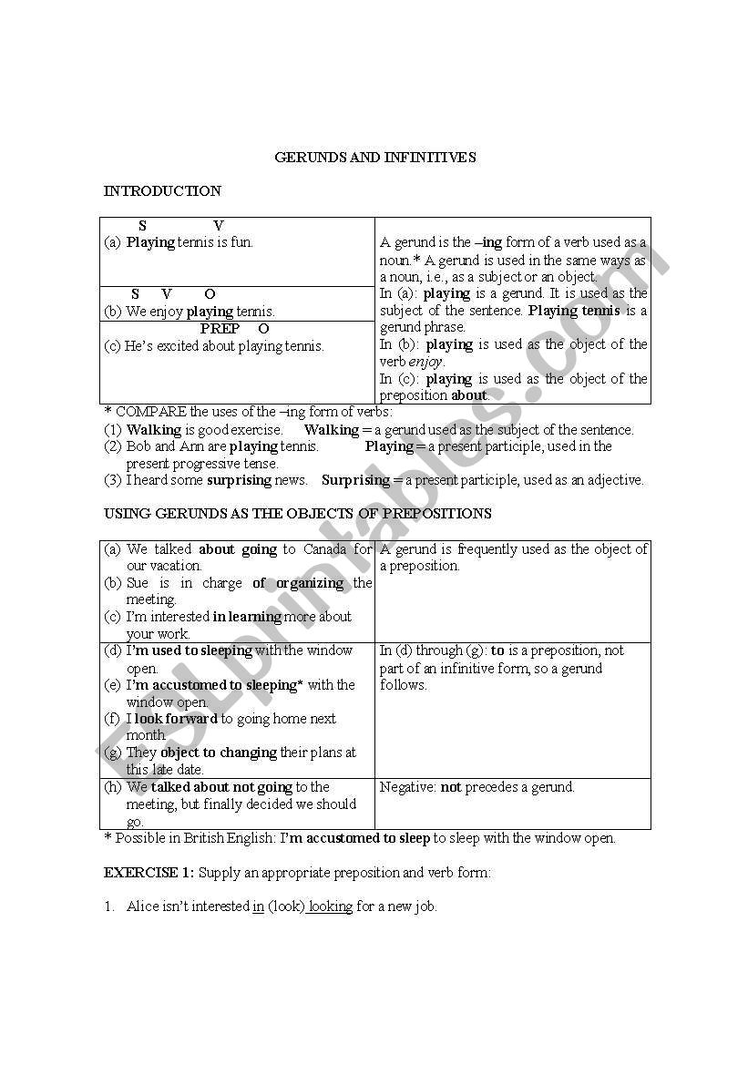 Gerunds and Infinitives worksheet