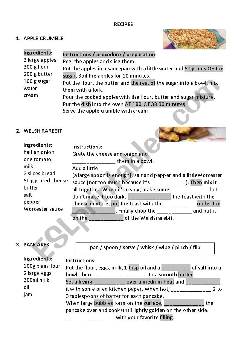 Recipes worksheet