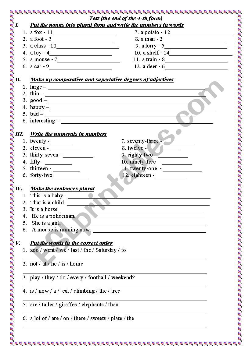 Test 4 form worksheet