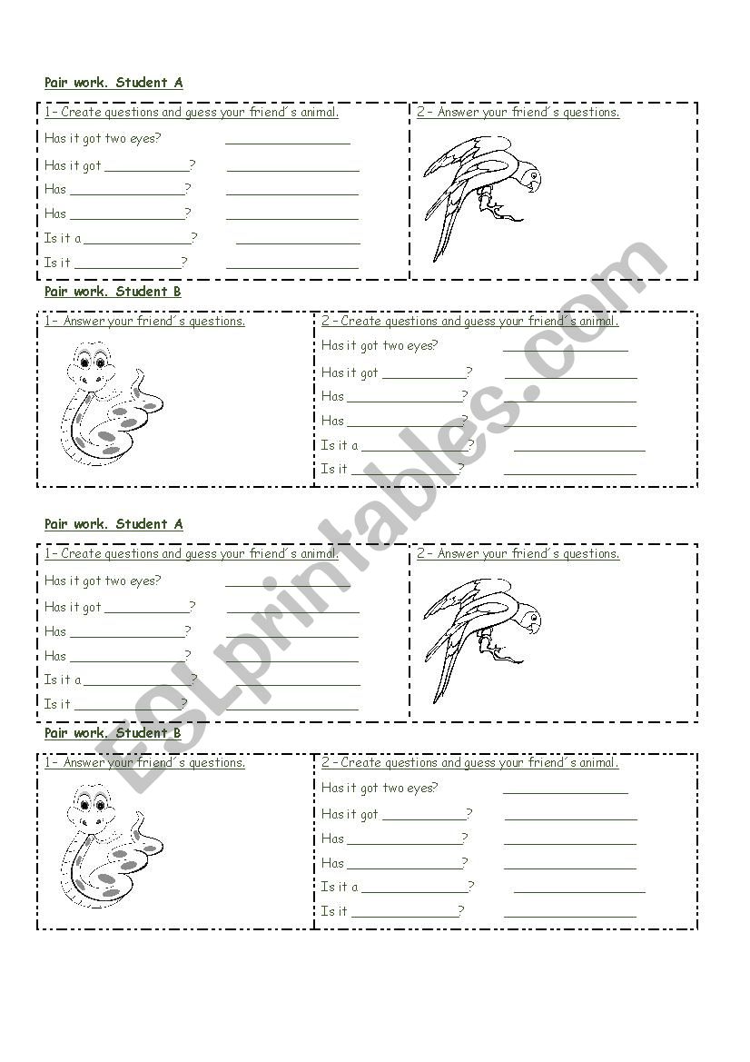 Has it got Pair work worksheet