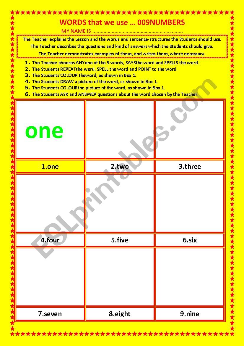 COLOURING, Vocabulary, 008 ... NUMBERS