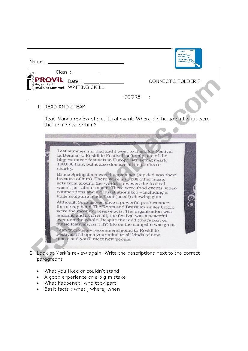 task : writing a review worksheet
