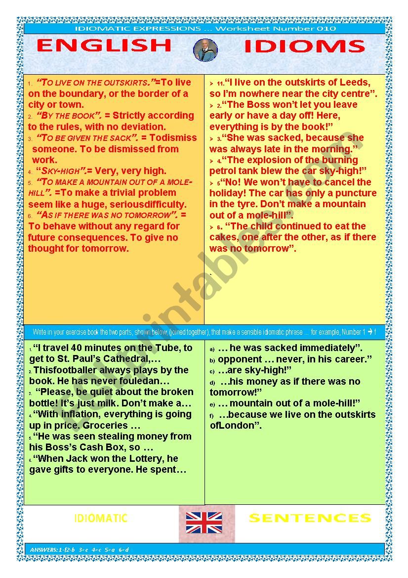 WS 010 Idiomatic Expressions worksheet