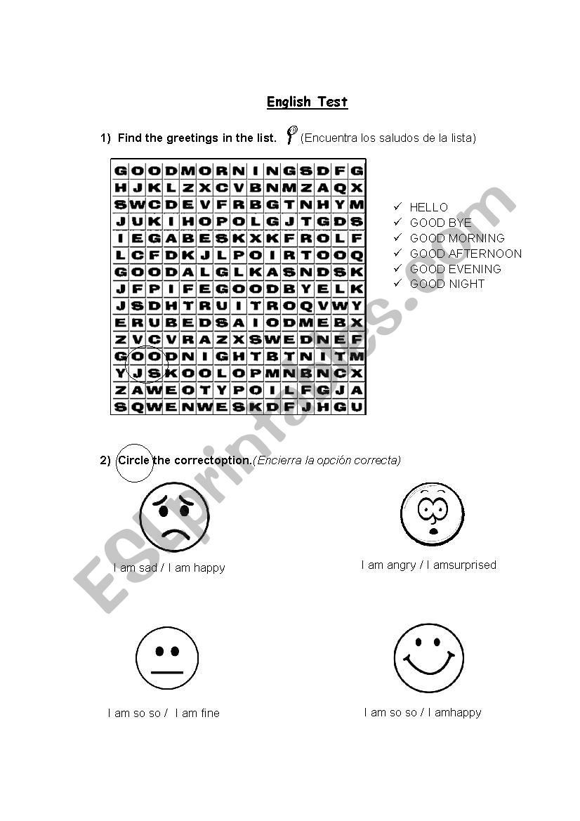 English test for beginners worksheet