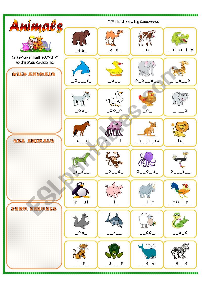 ANIMALS worksheet