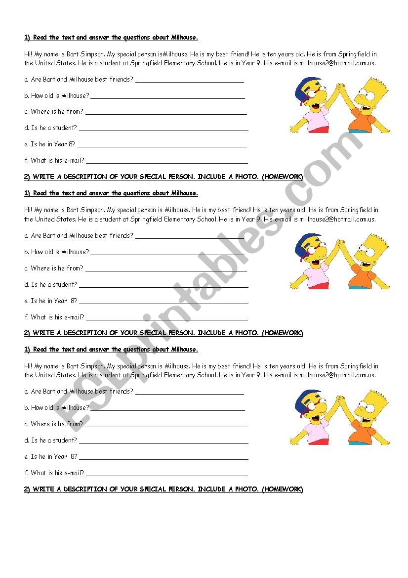 Best friend text  worksheet