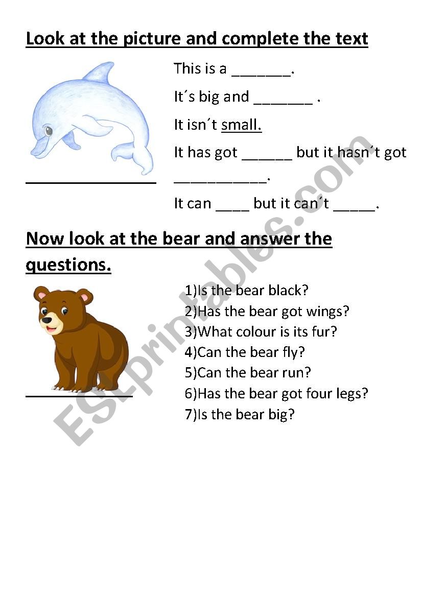 Description of animals worksheet