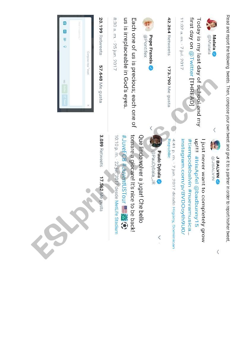 Reporting tweets worksheet