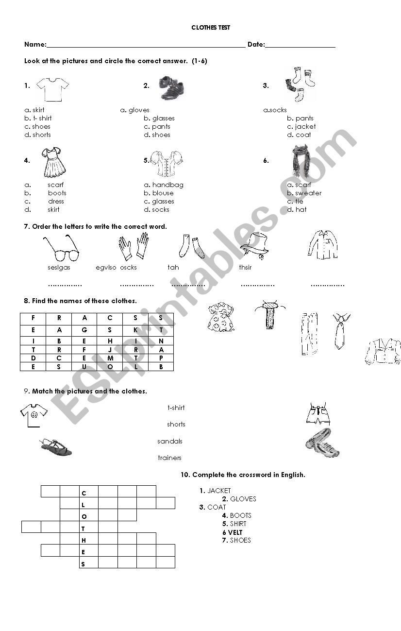 CLOTHES TEST worksheet