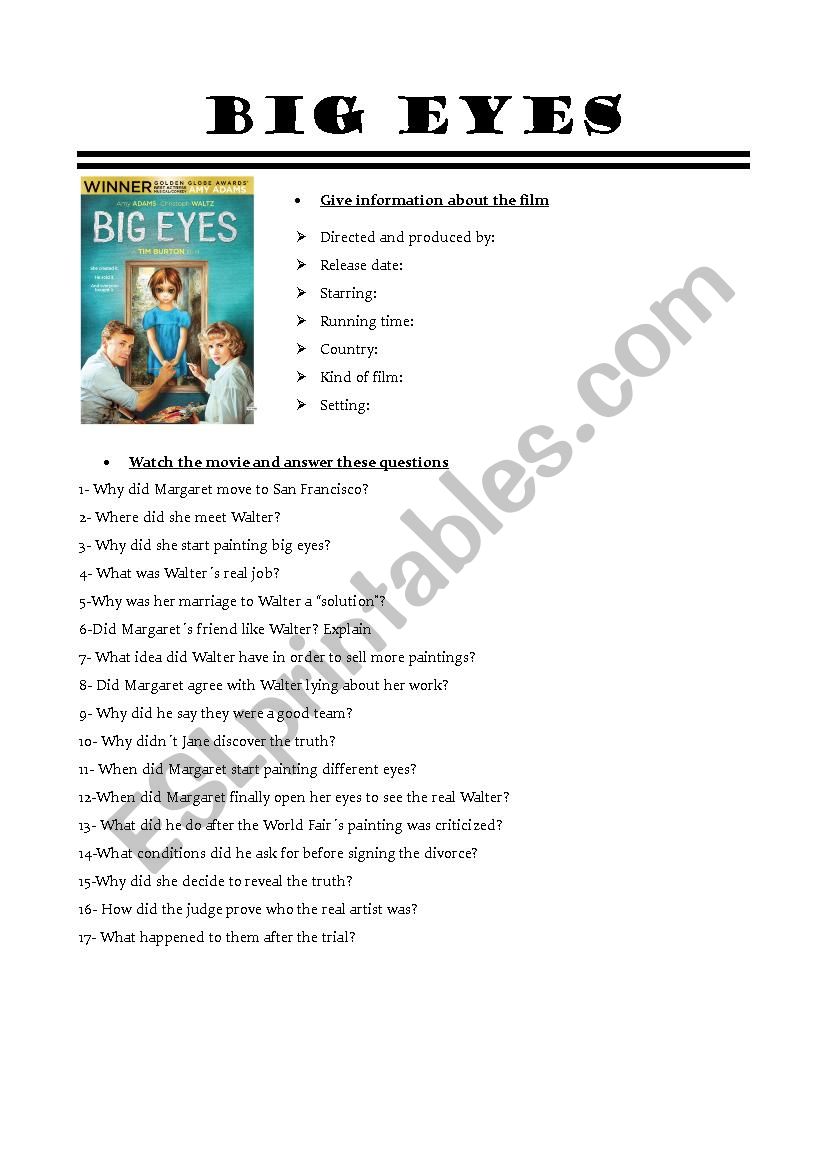 Big Eyes movie guide worksheet