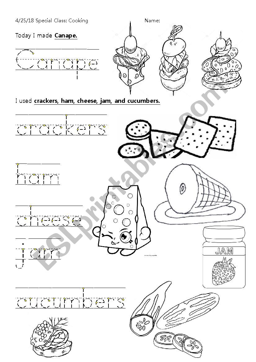 Cooking Class Canape worksheet