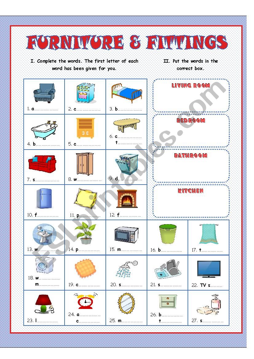 FURNITURE & FITTINGS worksheet