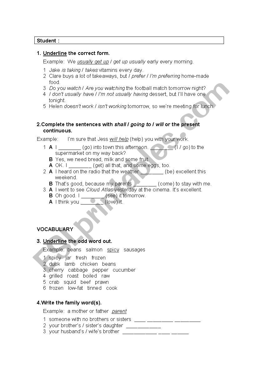 Intermediate  exercises worksheet